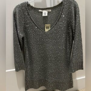 Max Studio V Neck Sequin Sweater